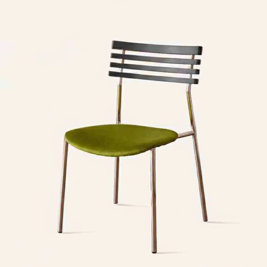 Contemporary Retro Square Plywood Fabric Electroplated Iron Backrest Dining Chair For Dining Room