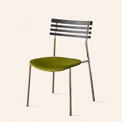 Contemporary Retro Square Multi-layer Solid Wood Panel Fabric Electroplated Iron Backrest Dining Chair For Dining Room