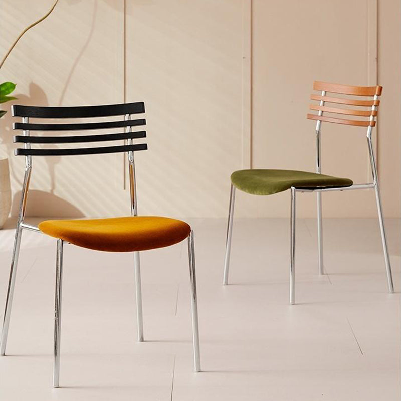 Contemporary Retro Square Multi-layer Solid Wood Panel Fabric Electroplated Iron Backrest Dining Chair For Dining Room