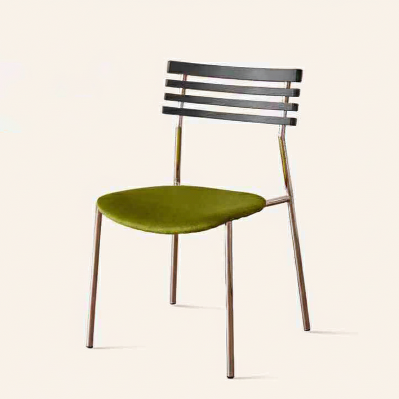 Contemporary Retro Square Multi-layer Solid Wood Panel Fabric Electroplated Iron Backrest Dining Chair For Dining Room