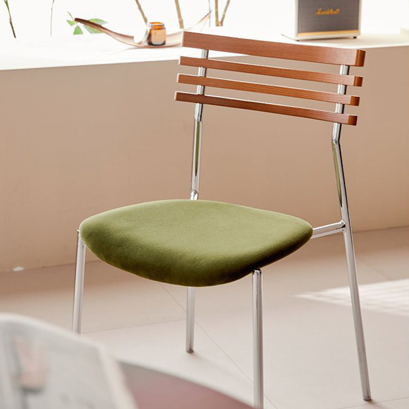 Contemporary Retro Square Multi-layer Solid Wood Panel Fabric Electroplated Iron Backrest Dining Chair For Dining Room