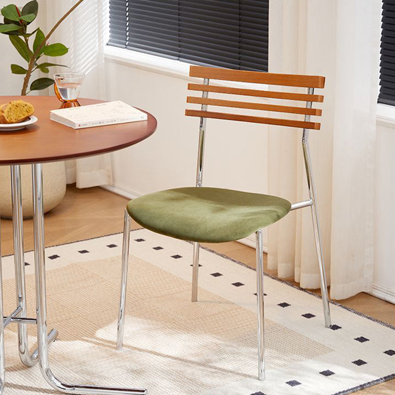 Contemporary Retro Square Multi-layer Solid Wood Panel Fabric Electroplated Iron Backrest Dining Chair For Dining Room