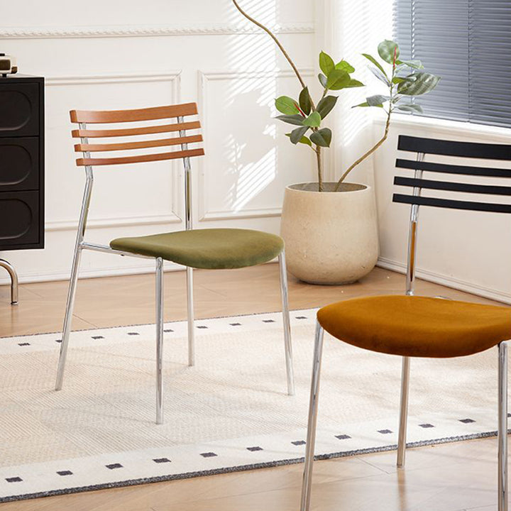 Contemporary Retro Square Plywood Fabric Electroplated Iron Backrest Dining Chair For Dining Room