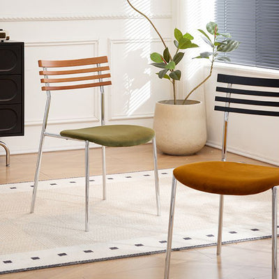 Contemporary Retro Square Multi-layer Solid Wood Panel Fabric Electroplated Iron Backrest Dining Chair For Dining Room