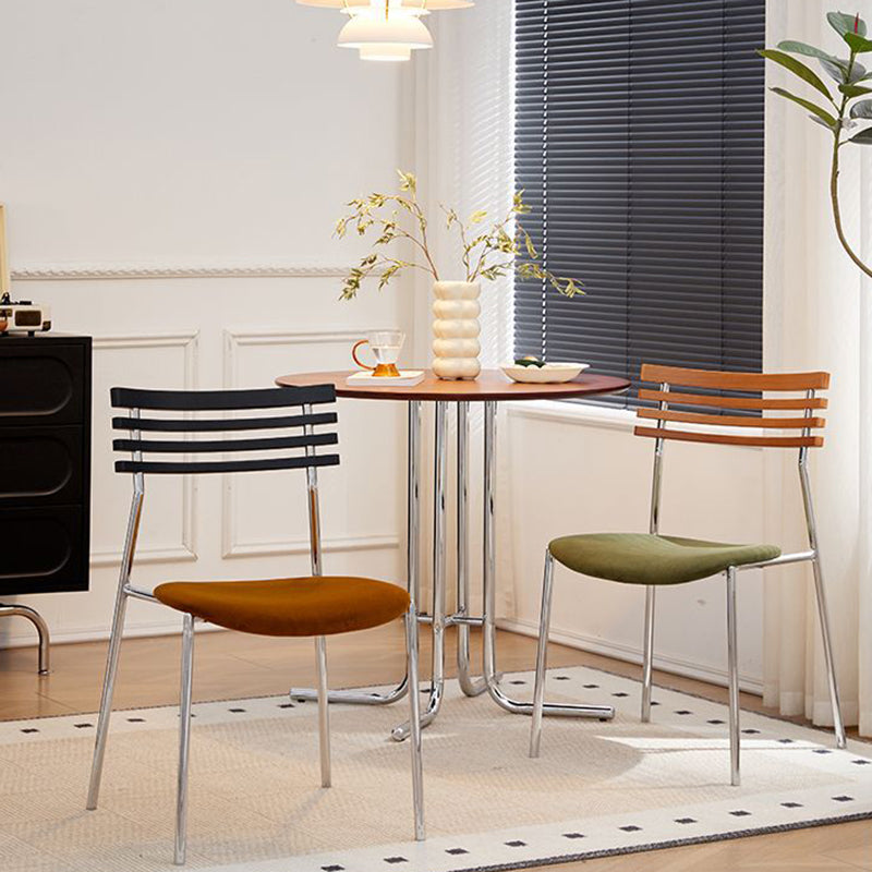 Contemporary Retro Square Multi-layer Solid Wood Panel Fabric Electroplated Iron Backrest Dining Chair For Dining Room