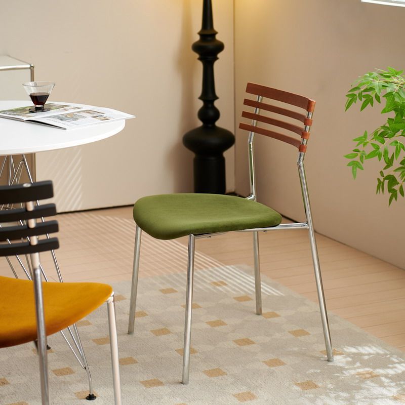 Contemporary Retro Square Plywood Fabric Electroplated Iron Backrest Dining Chair For Dining Room