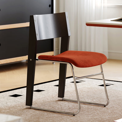 Contemporary Retro Square Multi-layer Solid Wood Panel Fabric Electroplated Iron Backrest Dining Chair For Dining Room