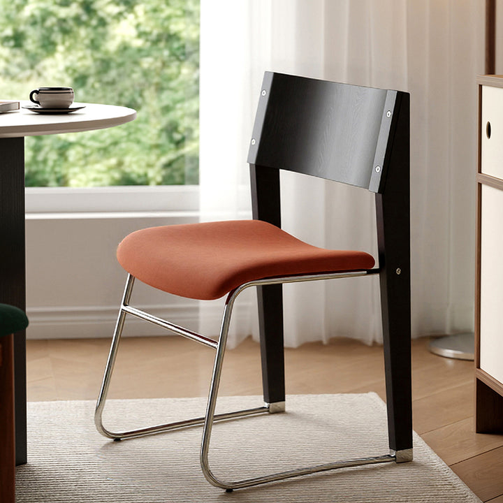 Contemporary Retro Square Plywood Fabric Electroplated Iron Backrest Dining Chair For Dining Room