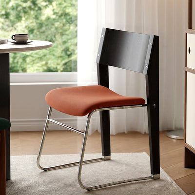 Contemporary Retro Square Multi-layer Solid Wood Panel Fabric Electroplated Iron Backrest Dining Chair For Dining Room