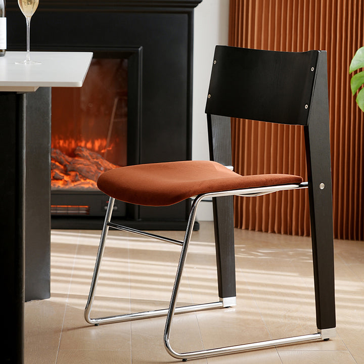 Contemporary Retro Square Plywood Fabric Electroplated Iron Backrest Dining Chair For Dining Room