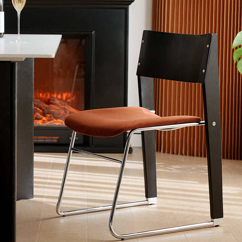 Contemporary Retro Square Multi-layer Solid Wood Panel Fabric Electroplated Iron Backrest Dining Chair For Dining Room