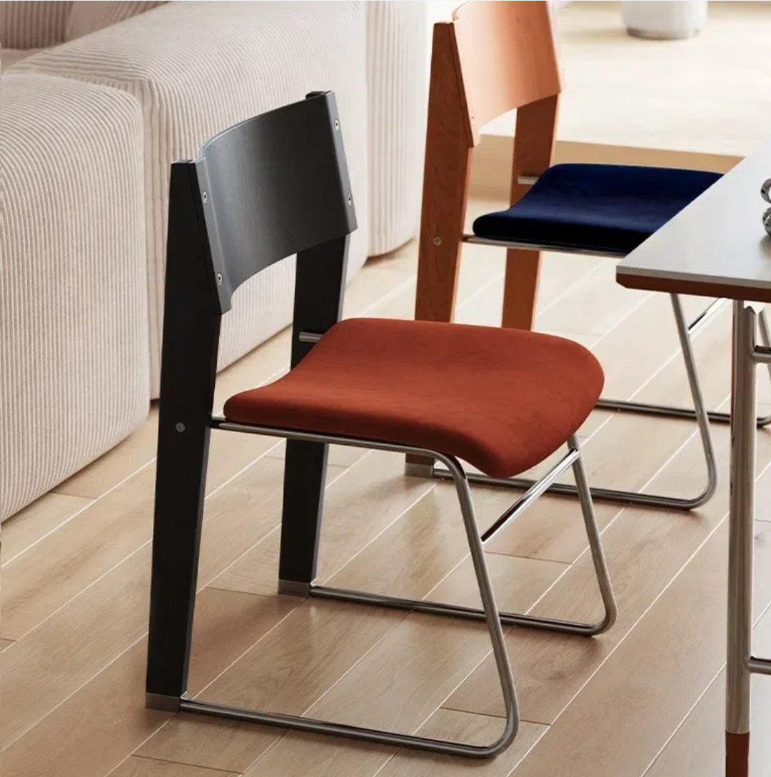Contemporary Retro Square Plywood Fabric Electroplated Iron Backrest Dining Chair For Dining Room