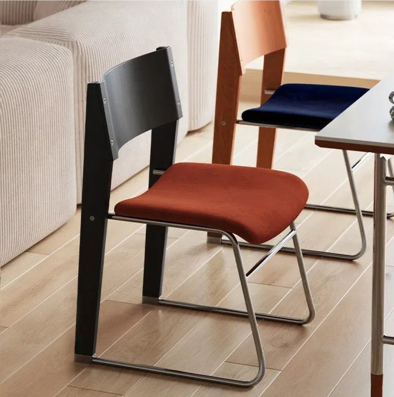 Contemporary Retro Square Multi-layer Solid Wood Panel Fabric Electroplated Iron Backrest Dining Chair For Dining Room