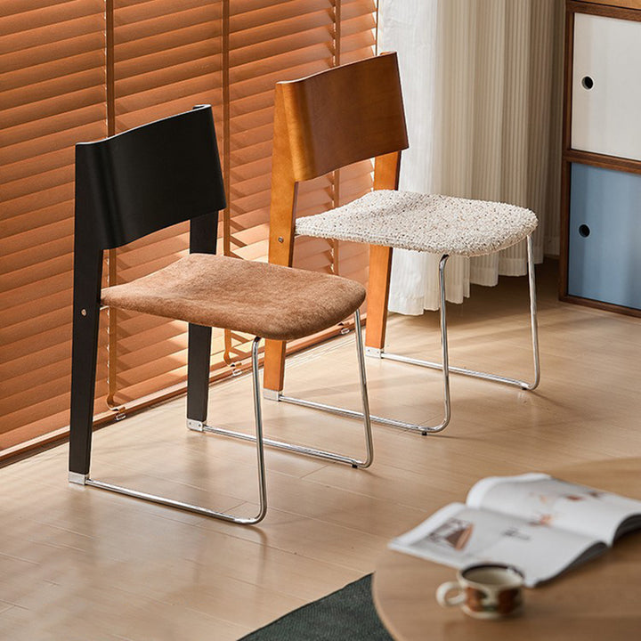 Contemporary Retro Square Plywood Fabric Electroplated Iron Backrest Dining Chair For Dining Room