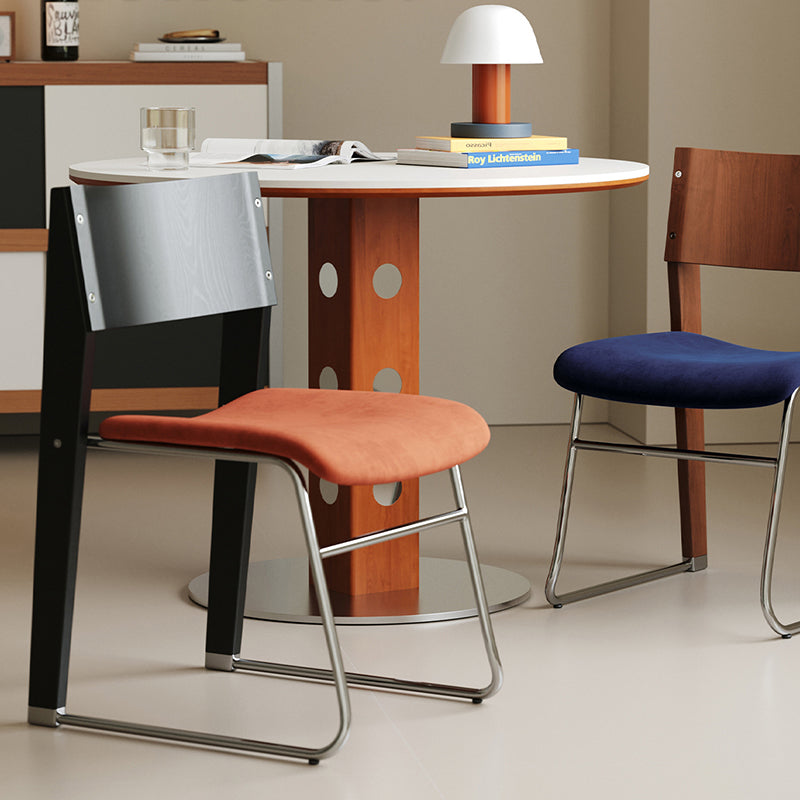 Contemporary Retro Square Multi-layer Solid Wood Panel Fabric Electroplated Iron Backrest Dining Chair For Dining Room