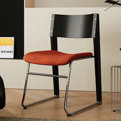 Contemporary Retro Square Multi-layer Solid Wood Panel Fabric Electroplated Iron Backrest Dining Chair For Dining Room