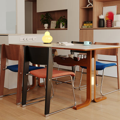 Contemporary Retro Square Multi-layer Solid Wood Panel Fabric Electroplated Iron Backrest Dining Chair For Dining Room