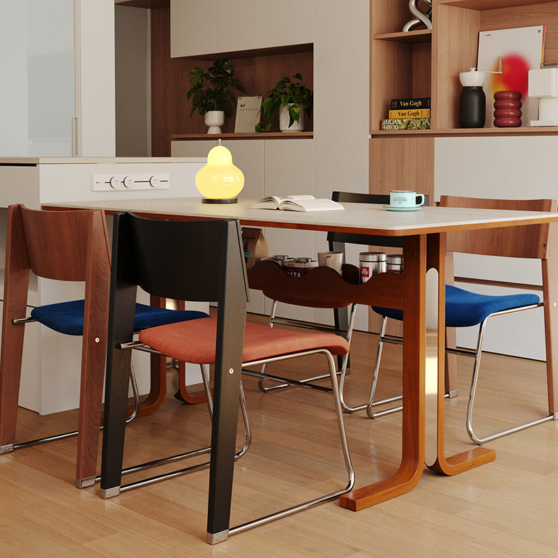 Contemporary Retro Square Multi-layer Solid Wood Panel Fabric Electroplated Iron Backrest Dining Chair For Dining Room