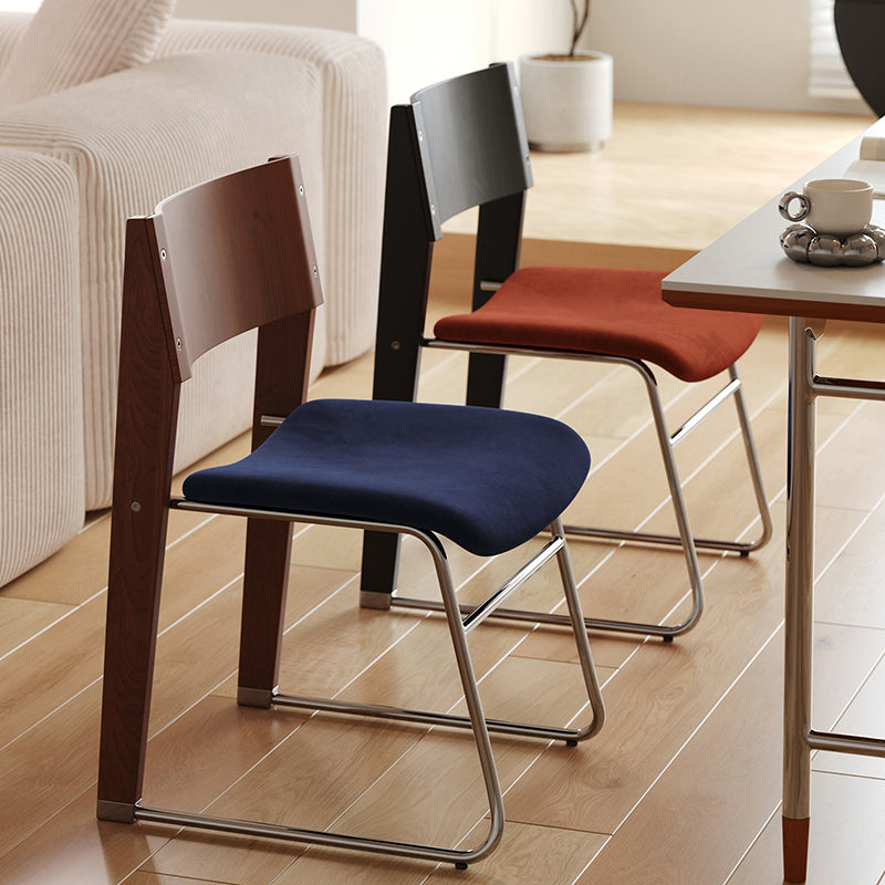 Contemporary Retro Square Multi-layer Solid Wood Panel Fabric Electroplated Iron Backrest Dining Chair For Dining Room