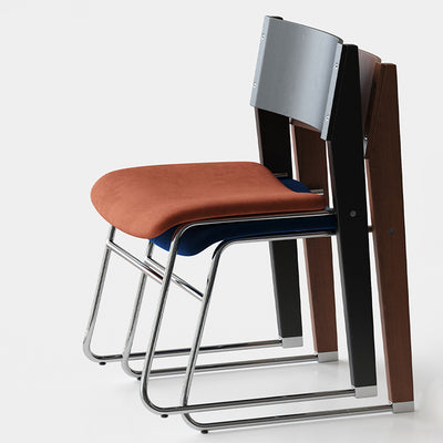 Contemporary Retro Square Multi-layer Solid Wood Panel Fabric Electroplated Iron Backrest Dining Chair For Dining Room