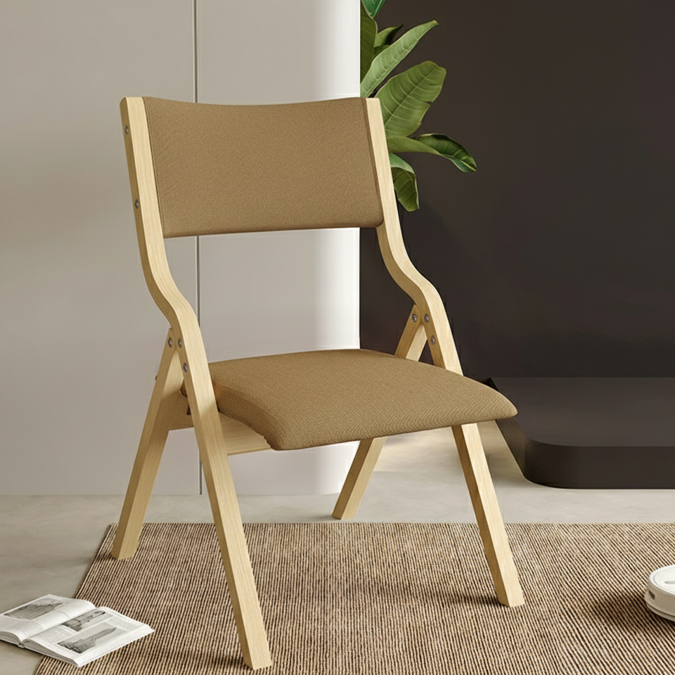 Chaise de salle à manger contemporaine scandinave carrée en bois massif de bouleau avec dossier pliable et revêtement en tissu pour salle à manger 