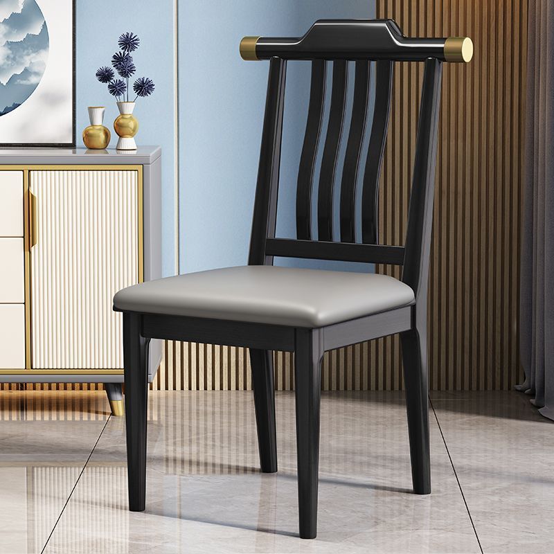 Traditional Chinese Square Rubberwood Solid Wood Microfiber Leather Backrest Dining Chair For Dining Room