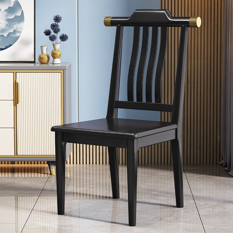 Traditional Chinese Square Rubberwood Solid Wood Microfiber Leather Backrest Dining Chair For Dining Room