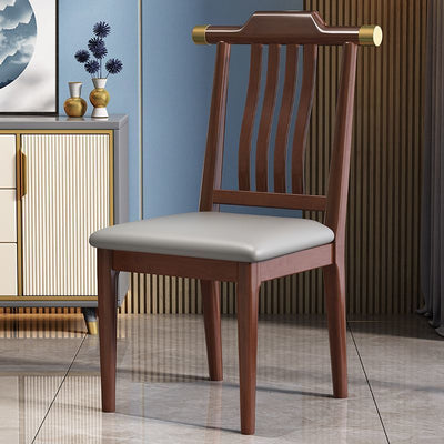 Traditional Chinese Square Rubberwood Solid Wood Microfiber Leather Backrest Dining Chair For Dining Room