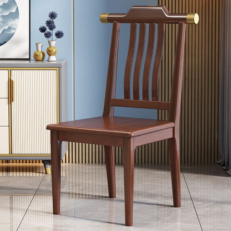 Traditional Chinese Square Rubberwood Solid Wood Microfiber Leather Backrest Dining Chair For Dining Room