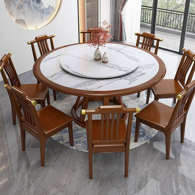 Traditional Chinese Square Rubberwood Solid Wood Microfiber Leather Backrest Dining Chair For Dining Room