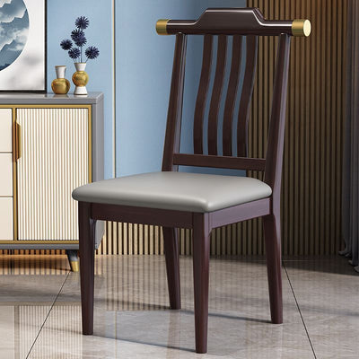 Traditional Chinese Square Rubberwood Solid Wood Microfiber Leather Backrest Dining Chair For Dining Room