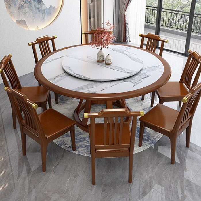 Traditional Chinese Square Rubberwood Solid Wood Microfiber Leather Backrest Dining Chair For Dining Room