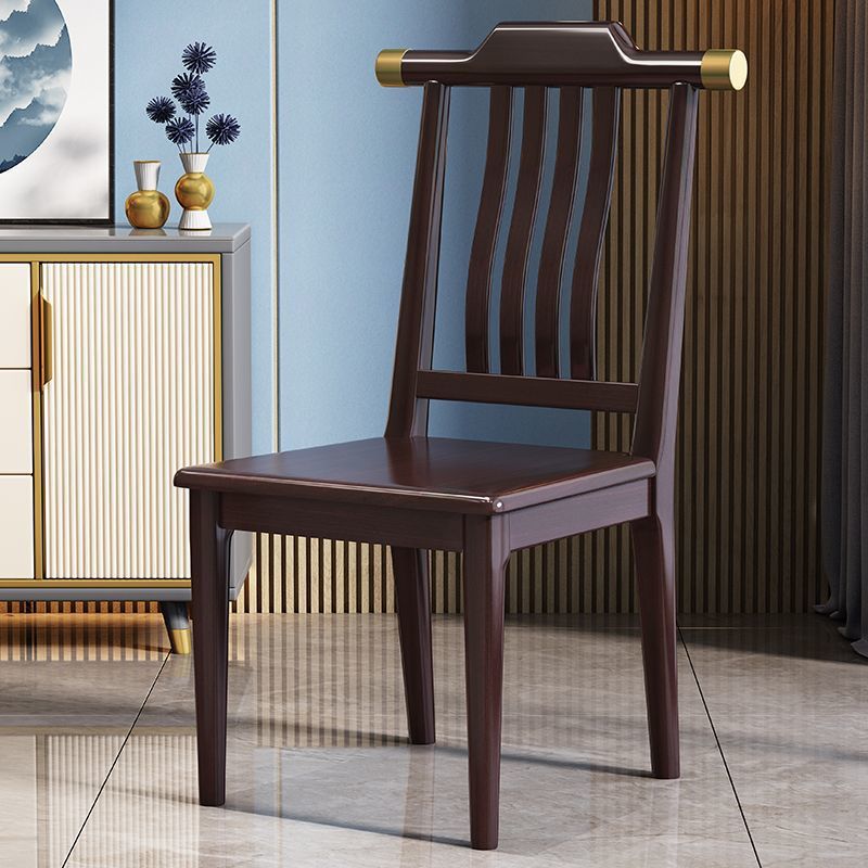 Traditional Chinese Square Rubberwood Solid Wood Microfiber Leather Backrest Dining Chair For Dining Room