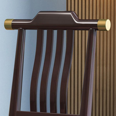 Traditional Chinese Square Rubberwood Solid Wood Microfiber Leather Backrest Dining Chair For Dining Room