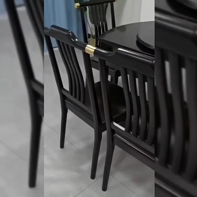 Traditional Chinese Square Rubberwood Solid Wood Microfiber Leather Backrest Dining Chair For Dining Room