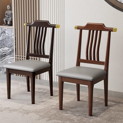 Traditional Chinese Square Rubberwood Solid Wood Microfiber Leather Backrest Dining Chair For Dining Room