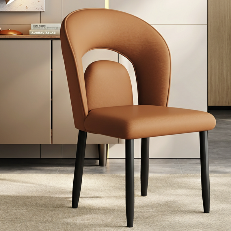 Contemporary Scandinavian Square Microfiber Leather Panel Carbon Steel Backrest Dining Chair For Dining Room