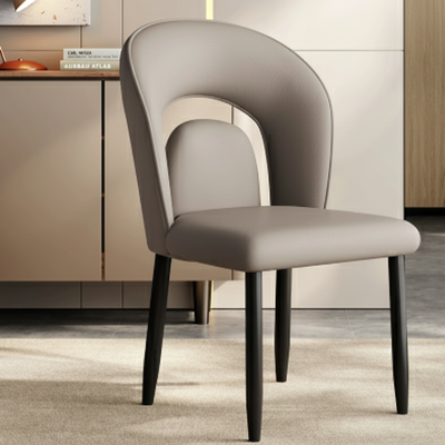 Contemporary Scandinavian Square Microfiber Leather Panel Carbon Steel Backrest Dining Chair For Dining Room