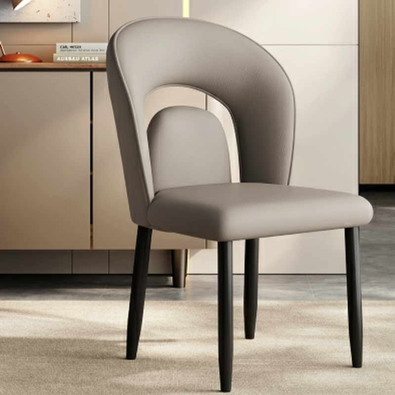 Contemporary Scandinavian Square Microfiber Leather Panel Carbon Steel Backrest Dining Chair For Dining Room