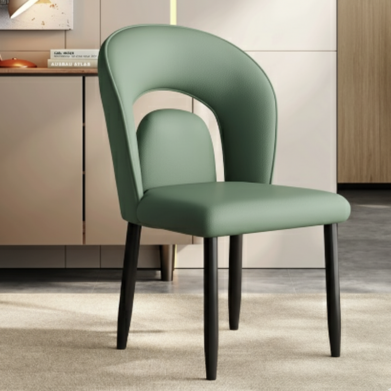 Contemporary Scandinavian Square Microfiber Leather Panel Carbon Steel Backrest Dining Chair For Dining Room