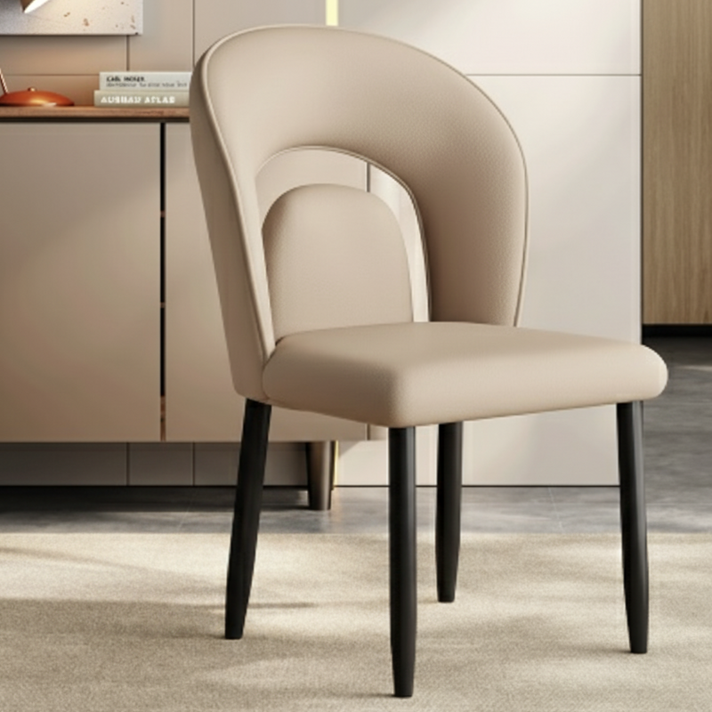 Contemporary Scandinavian Square Microfiber Leather Panel Carbon Steel Backrest Dining Chair For Dining Room