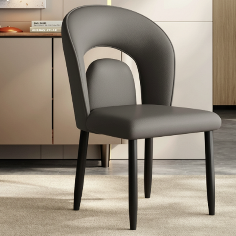 Contemporary Scandinavian Square Microfiber Leather Panel Carbon Steel Backrest Dining Chair For Dining Room