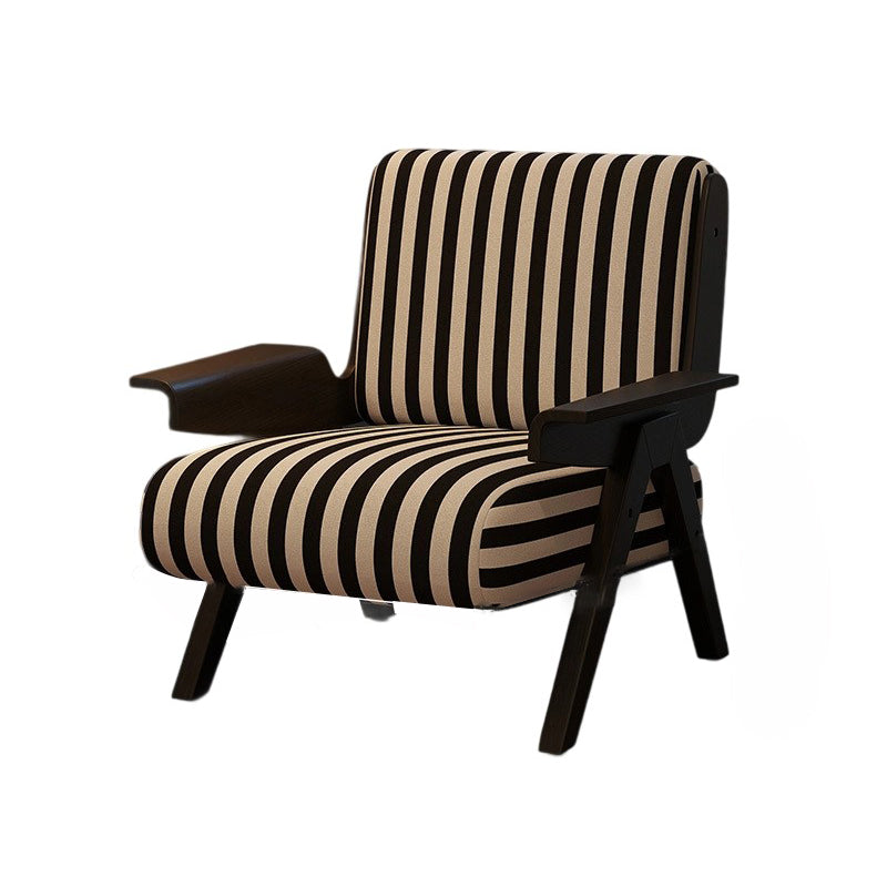 Traditional French Square Fabric Rubberwood Solid Wood Backrest Armrest Accent Chair For Living Room