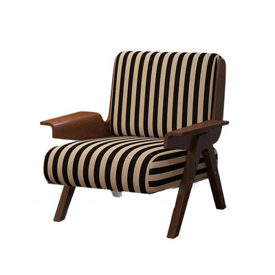 Traditional French Square Fabric Rubberwood Solid Wood Backrest Armrest Accent Chair For Living Room