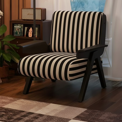 Traditional French Square Fabric Rubberwood Solid Wood Backrest Armrest Accent Chair For Living Room