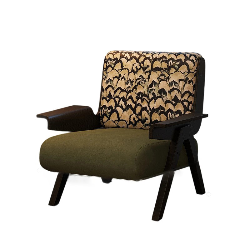 Traditional French Square Fabric Rubberwood Solid Wood Backrest Armrest Accent Chair For Living Room