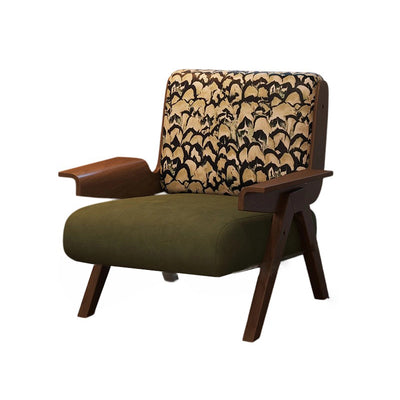 Traditional French Square Fabric Rubberwood Solid Wood Backrest Armrest Accent Chair For Living Room