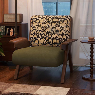 Traditional French Square Fabric Rubberwood Solid Wood Backrest Armrest Accent Chair For Living Room