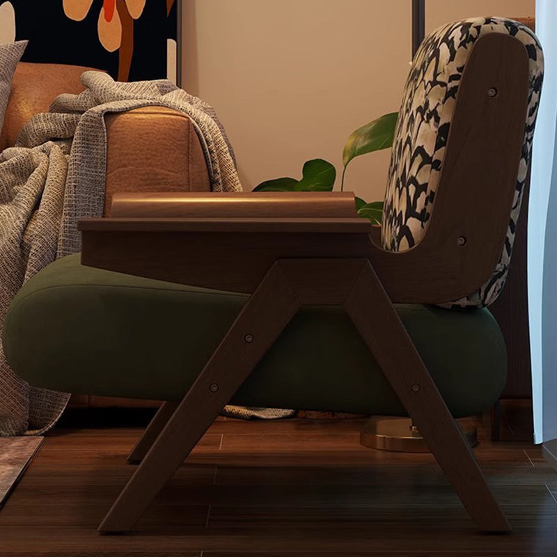 Traditional French Square Fabric Rubberwood Solid Wood Backrest Armrest Accent Chair For Living Room