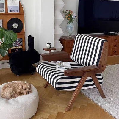 Traditional French Square Fabric Rubberwood Solid Wood Backrest Armrest Accent Chair For Living Room